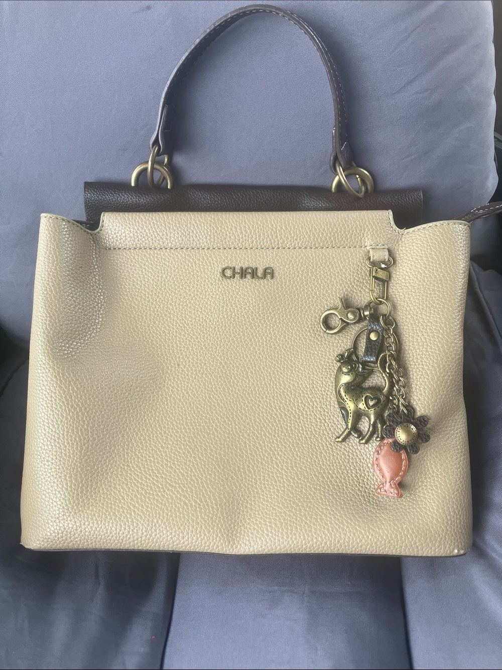Chala Tan Handbag with Brown Handle  and Charm